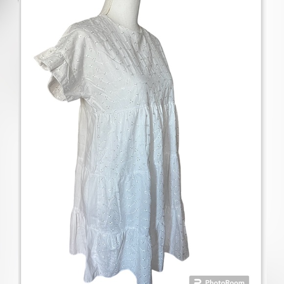 Pretty Little Thing Dress White Eyelet Mini Layered Boho Peasant Size 6 Festival - Picture 4 of 13
